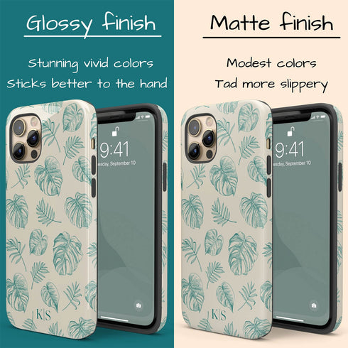 Custom Initials Tropical Monstera Leaves iPhone Case